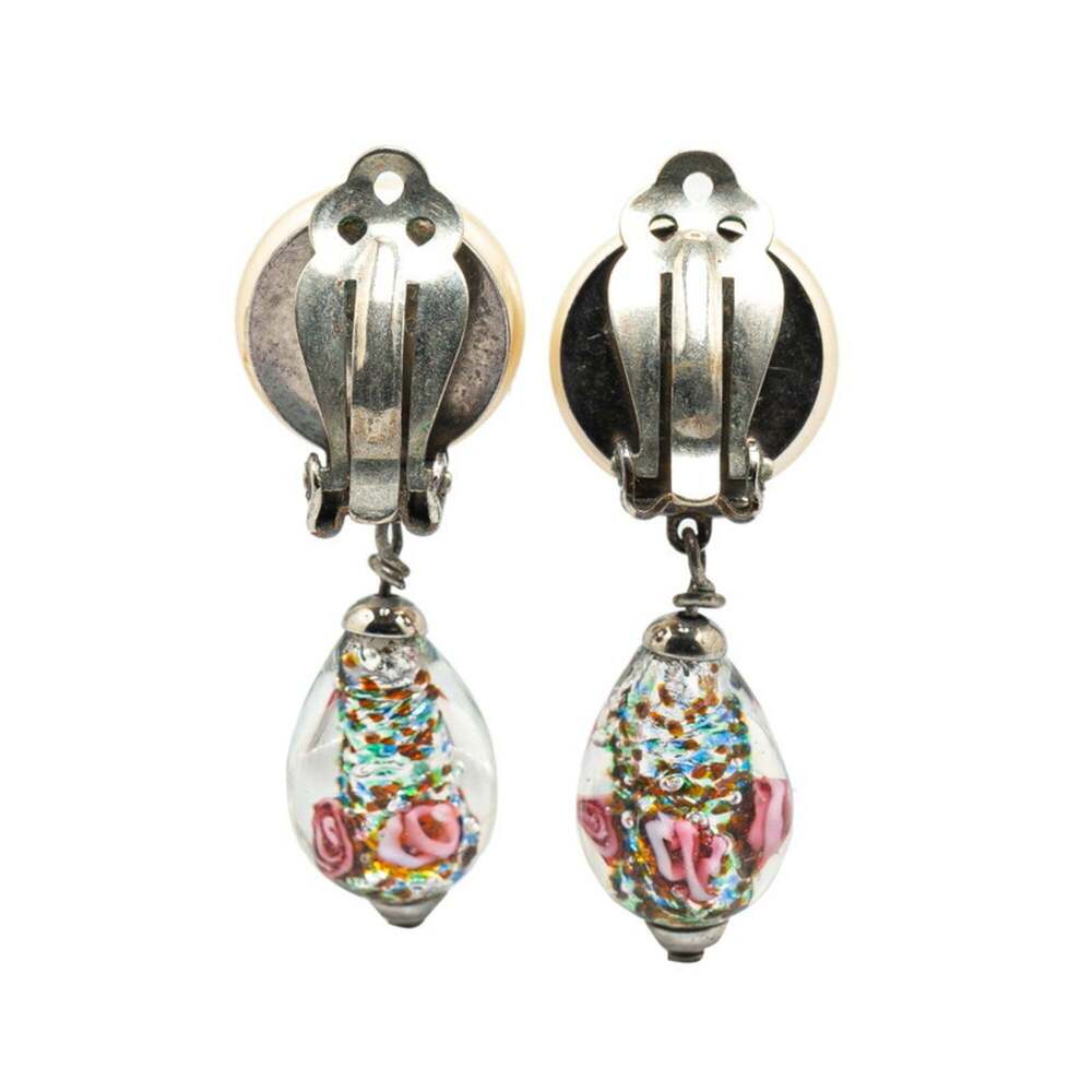 CHANEL Authentic Silver Pearl Logo Earrings - Picture 2 of 3